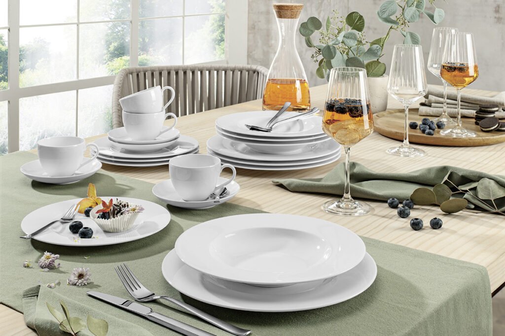 Kombiservice Home Elements 20-tlg., Premium Porcelain, best. aus je 4 Kaffeetassen, Untertellern, Früh- stücks-, Speise- und Suppentellern.