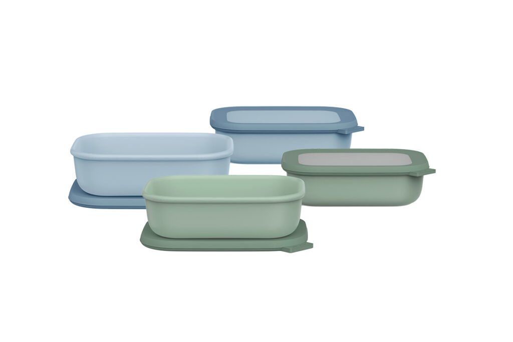 Rechteckige Aufbewahrungsdosen im 2er Set mit Deckel, inkl. Sichtfenster, jeweils in Blau und Mint