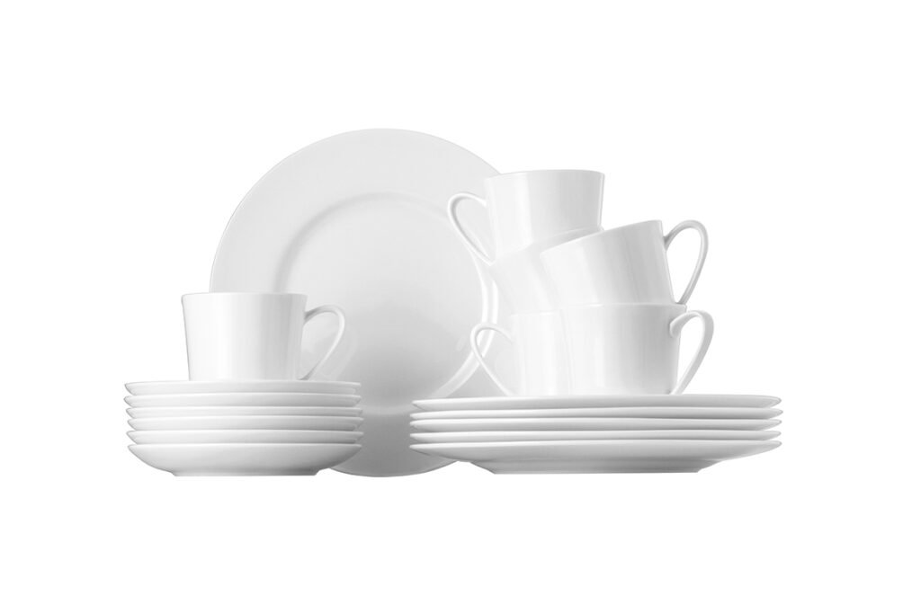 18-tlg. Kaffeeservice in Weiß, bestehend aus je 6 Frühstücksteller, Kaffeetassen und Unterteller