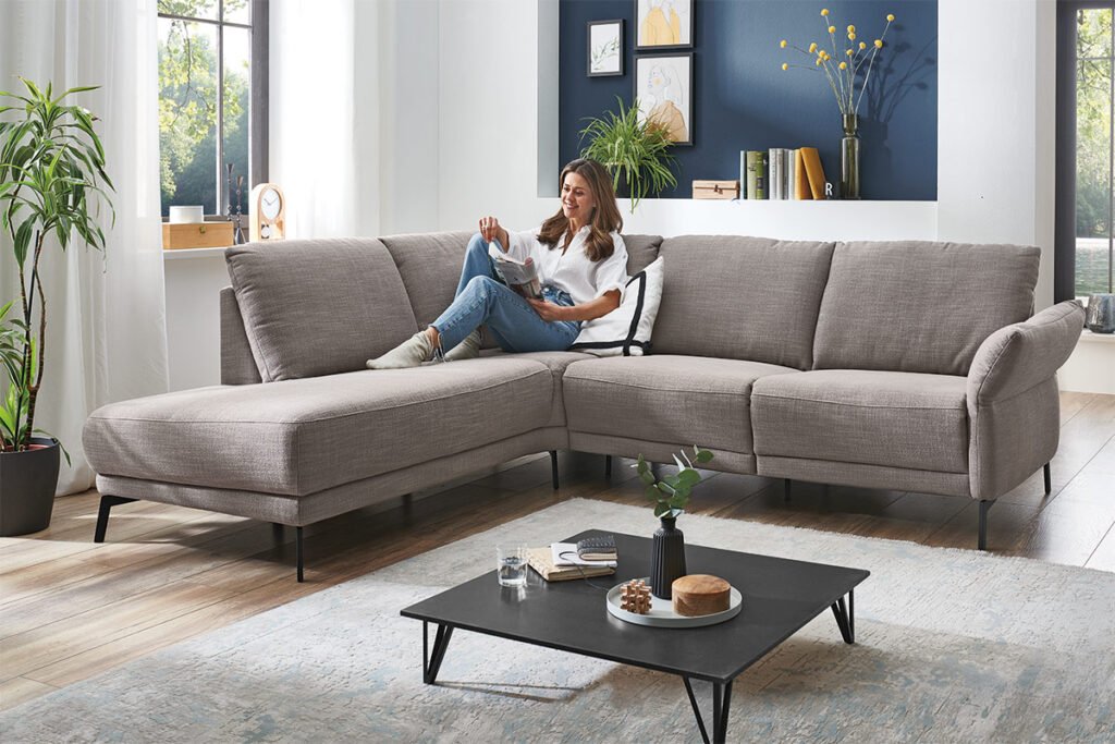 Ecksofa mit Bezug Stoff Taupe