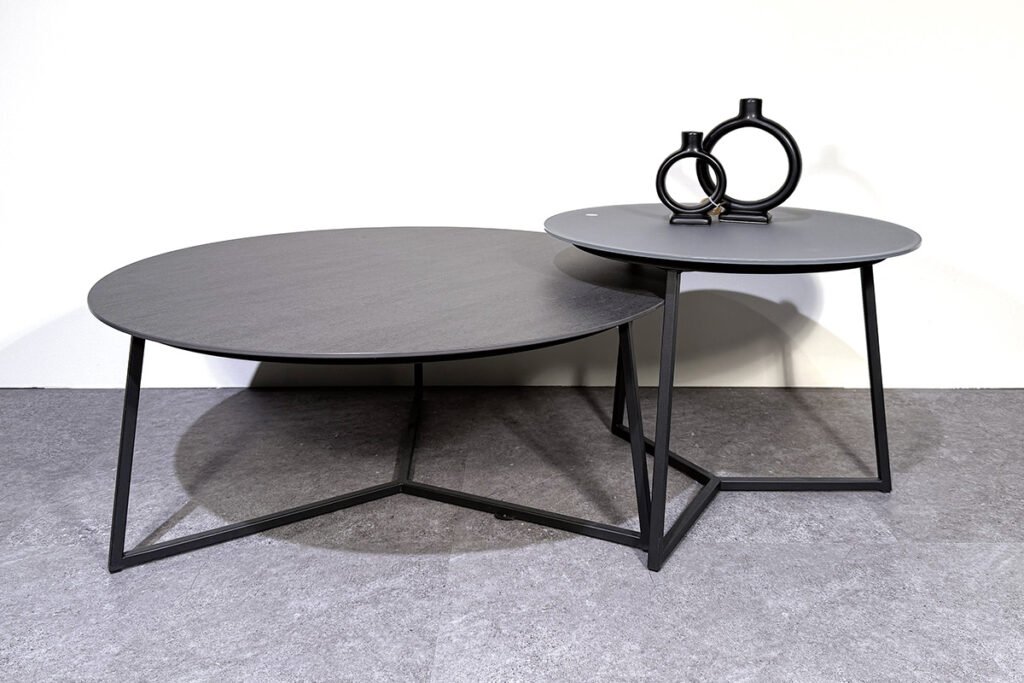 Rundes Couchtisch-Set bestehend aus einem Couchtisch Keramik/Metall Anthrazit und einem Couchtisch Basalto/Metall Anthrazit