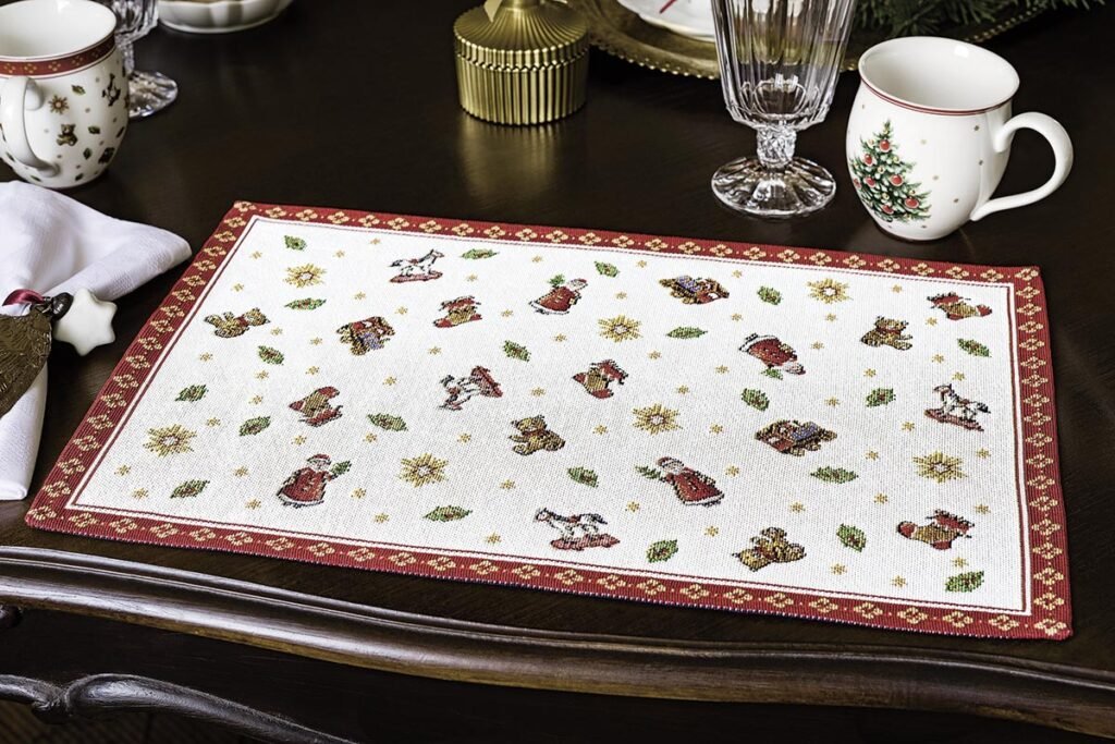 Platzset, Weihnachtsmotiv, Weiß/Rot/Grün, Baumwolle