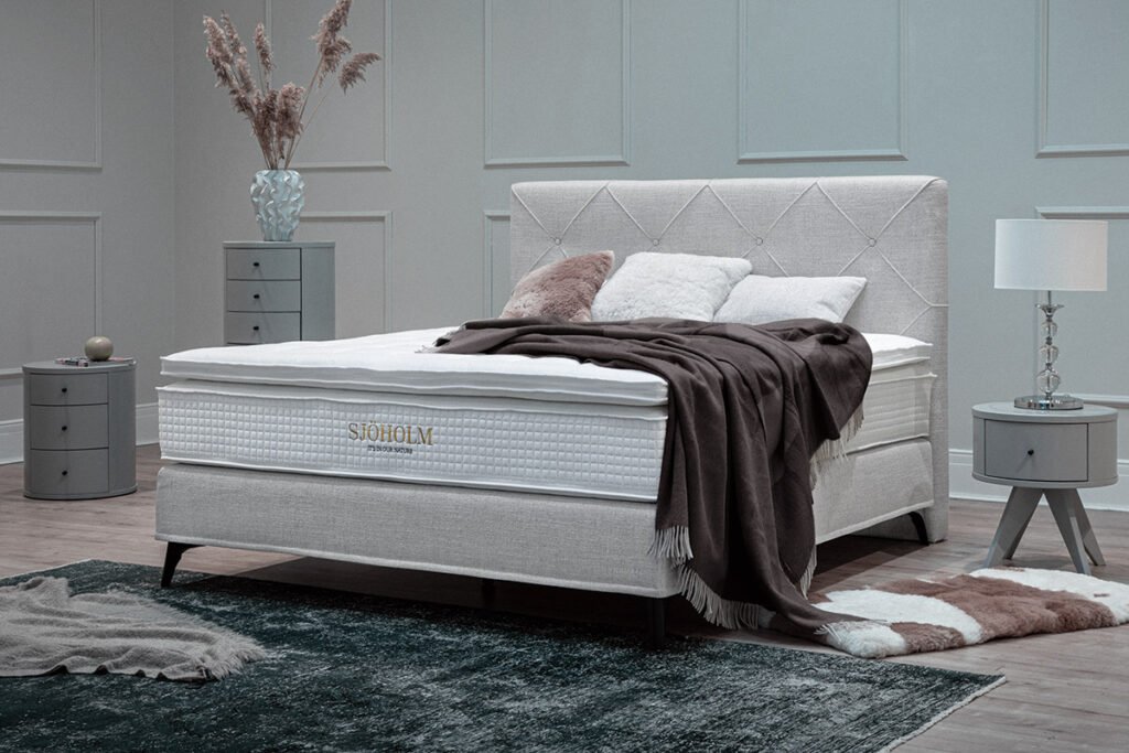 Boxspringbett Bezug Stoff Grau-Beige
