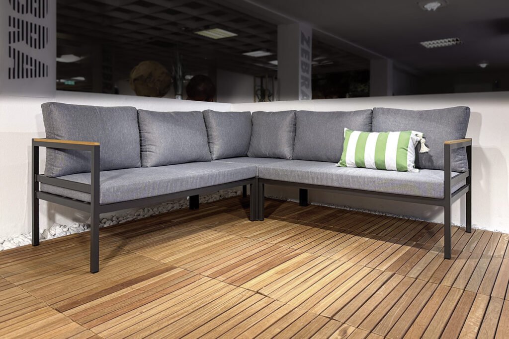 Ecklounge Teak/Aluminium Anthrazit und Bezug Grau