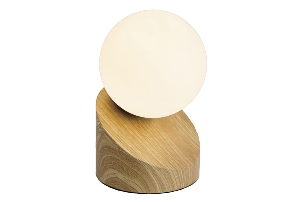 Tischlampe Kugel mit Fuß Holzoptik
