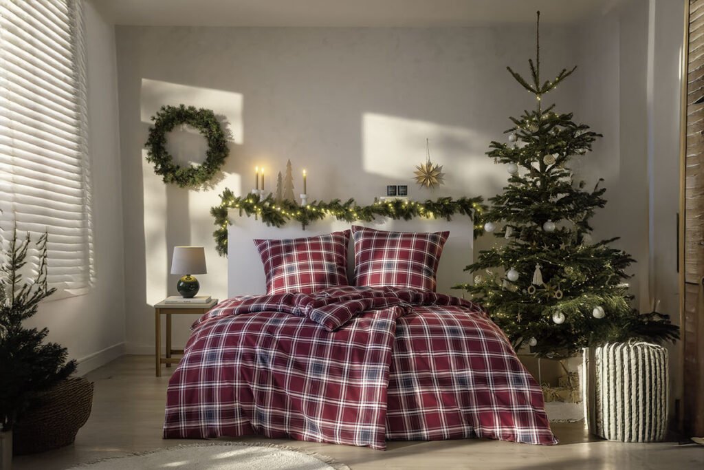 Bettwäsche-Set, Rot/Weiß kariert