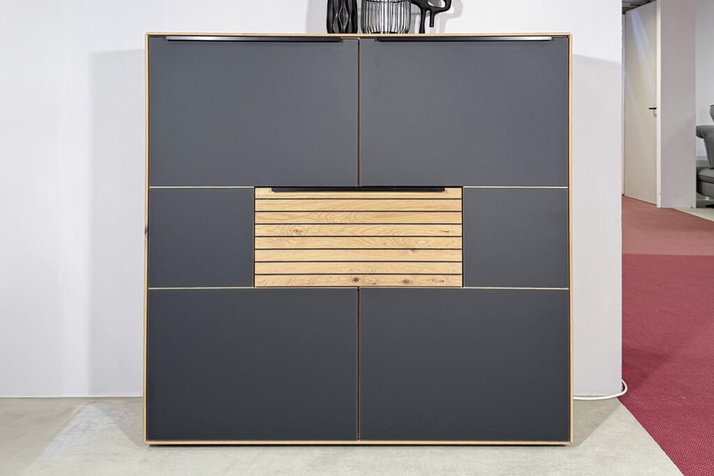 Highboard, Asteiche, Akzentglas Anthrazit, inklusive Zubehör