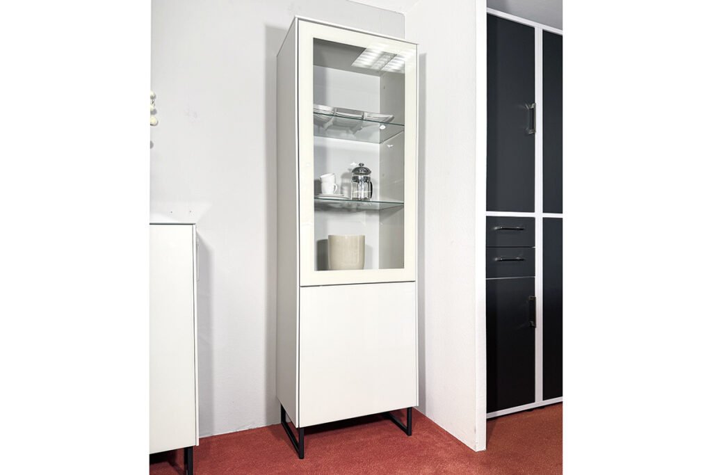 Vitrine, Kreidegrau Hochglanz/Glas