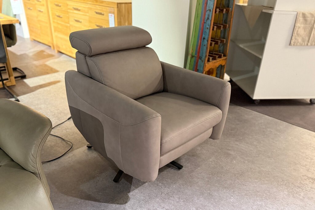 Relaxsessel Leder Grau/Braun, Sternfuß Anthrazit