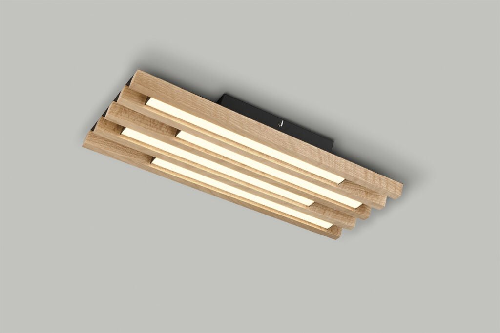 Deckenlampe, Holz, Schwarz matt, Mattweißes Acrylglas