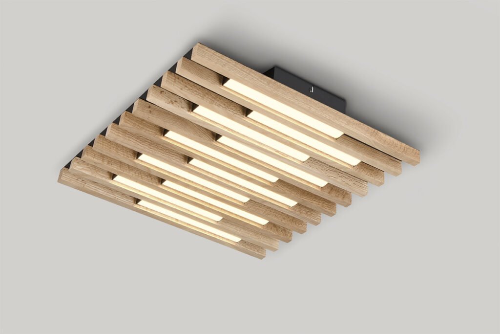 Deckenlampe, Holz, Schwarz matt, Mattweißes Acrylglas