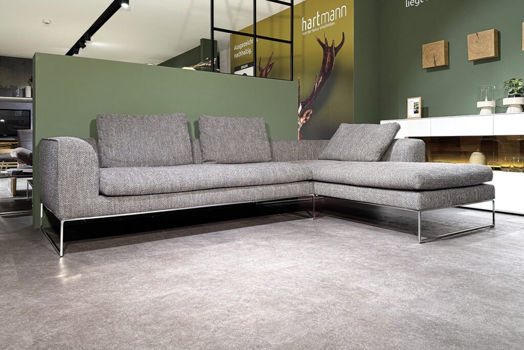 Eckkombination Stoff Grau, inkl. Kissen