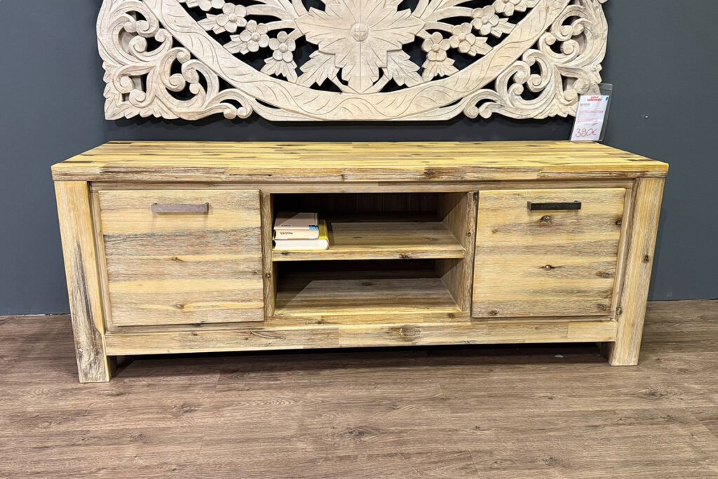 Lowboard Akazie teilmassiv/sandfarben lackiert mit zwei Schubladen und 2 offenen Fächern