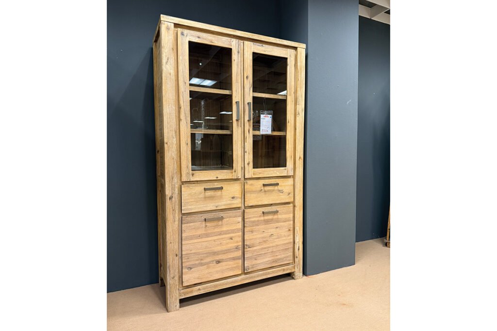 Vitrine Akazie teilmassiv/sandfarbig gebürstet