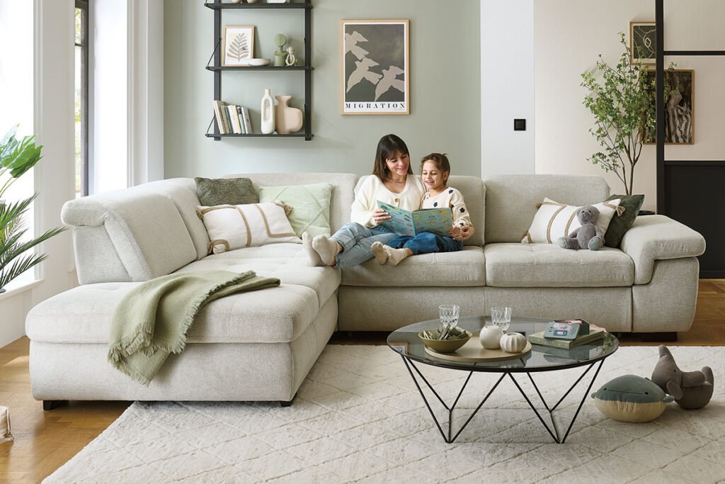 Ecksofa, Bezug Stoff Beige