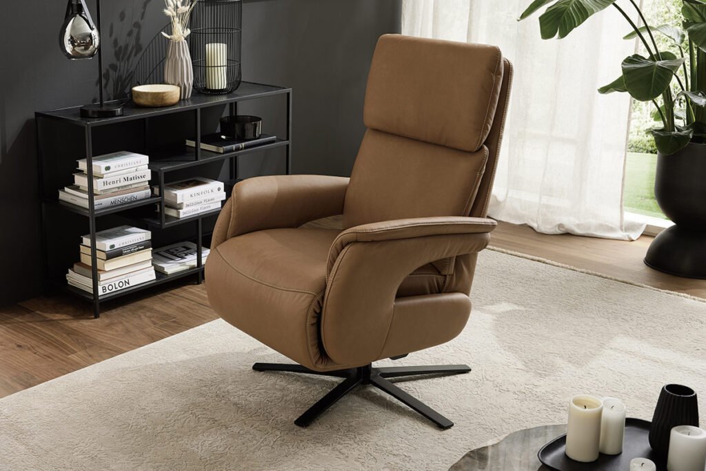 Relaxsessel Leder Evita Hazel mit Sternfuß Schwarz matt