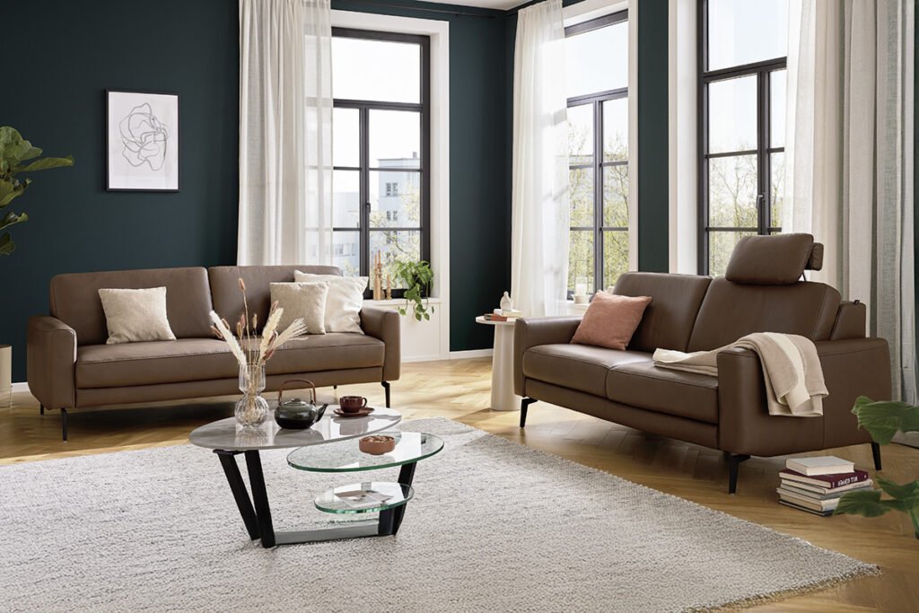 Bezug Leder Cloudy Noce, Fuß Metall Schwarz