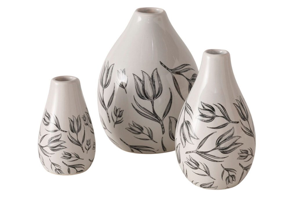 Vase versch. großen Motiv Tulpen Schwarz/Weiß