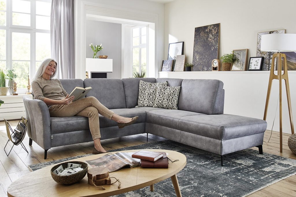 Ecksofa, Bezug Mikrofaser Hellgrau