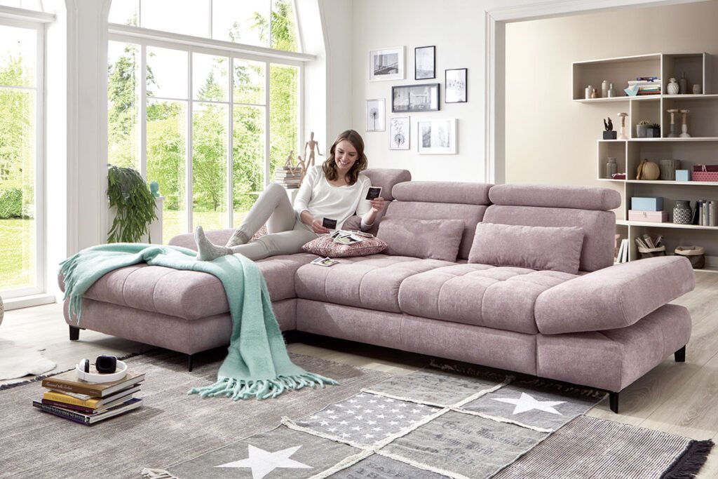 Ecksofa Torino in Stoff Rose