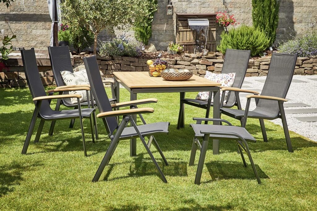 Gartengruppe Aluminiumgestell/Teak, bestehend aus Esstisch und 6 Stühlen