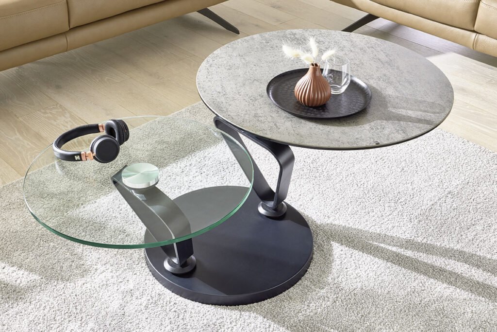 Couchtisch, Tischplatte Keramik, Grau, Tischplatte Glas, Klar