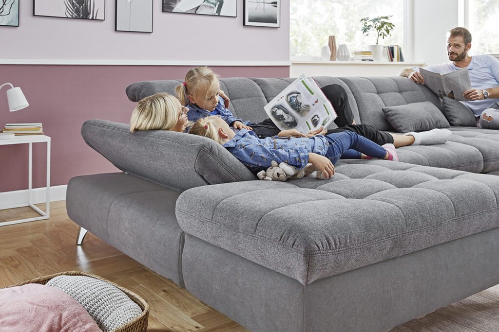 Ecksofa grau, verstellbare Armlehne