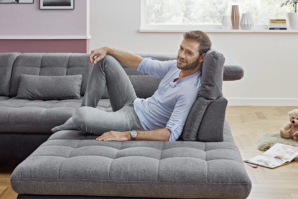 Ecksofa grau, verstellbare Rückenlehne