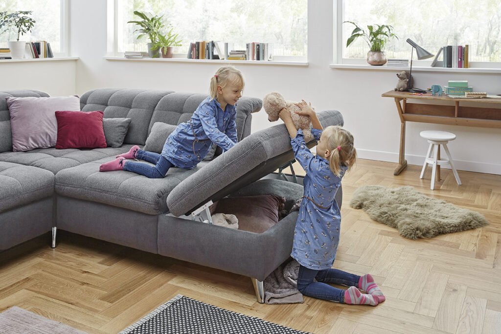 Ecksofa grau, mit Stauraum