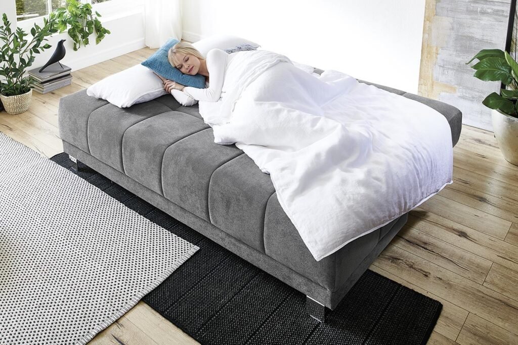 Schlafsofa, Grau, mit Schlaffunktion
