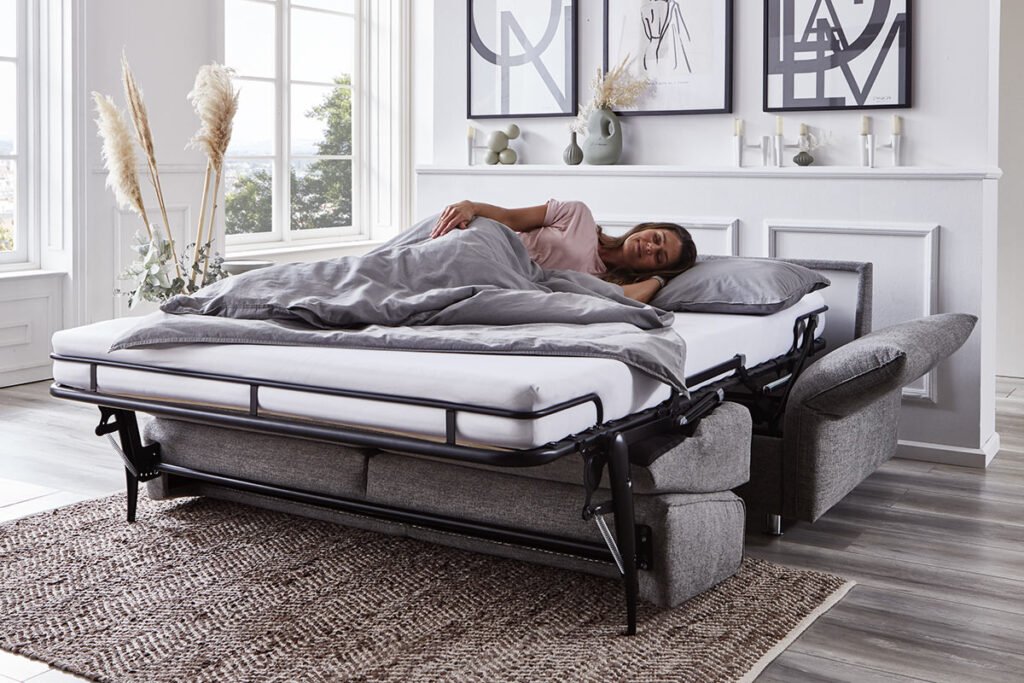 Schlafsofa, Grau, ausgeklappt
