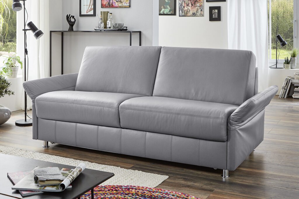 Schlafsofa grau, silber Füße