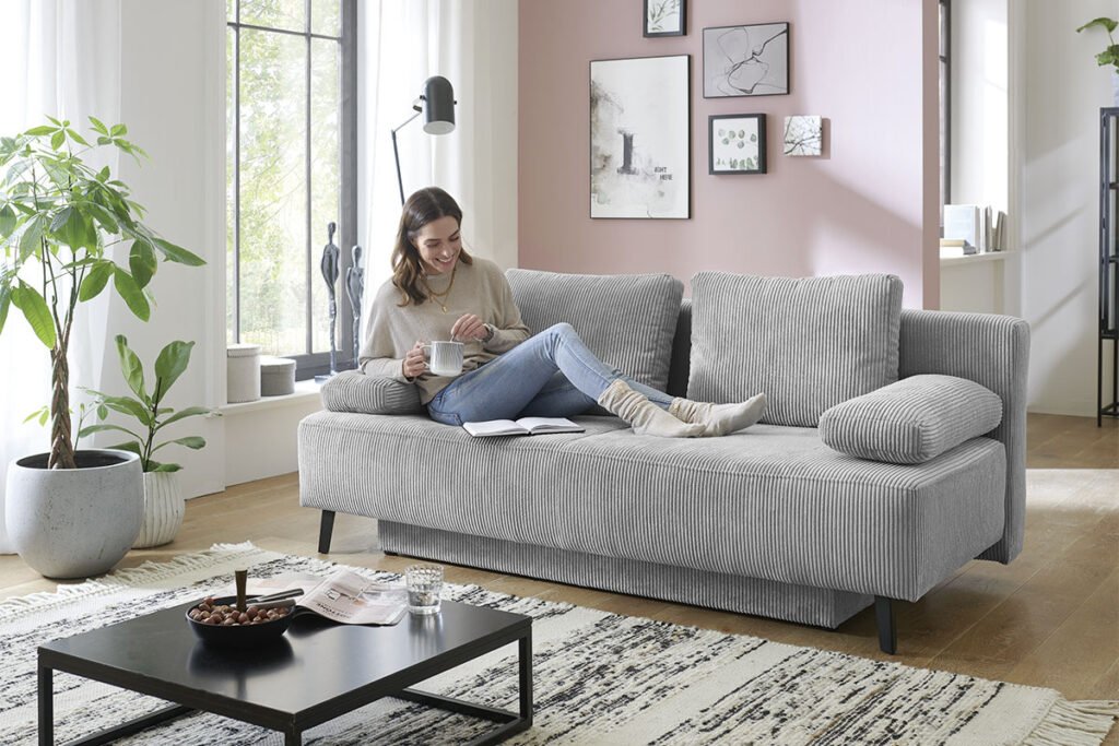 Schlafsofa grau, Bezug Cort