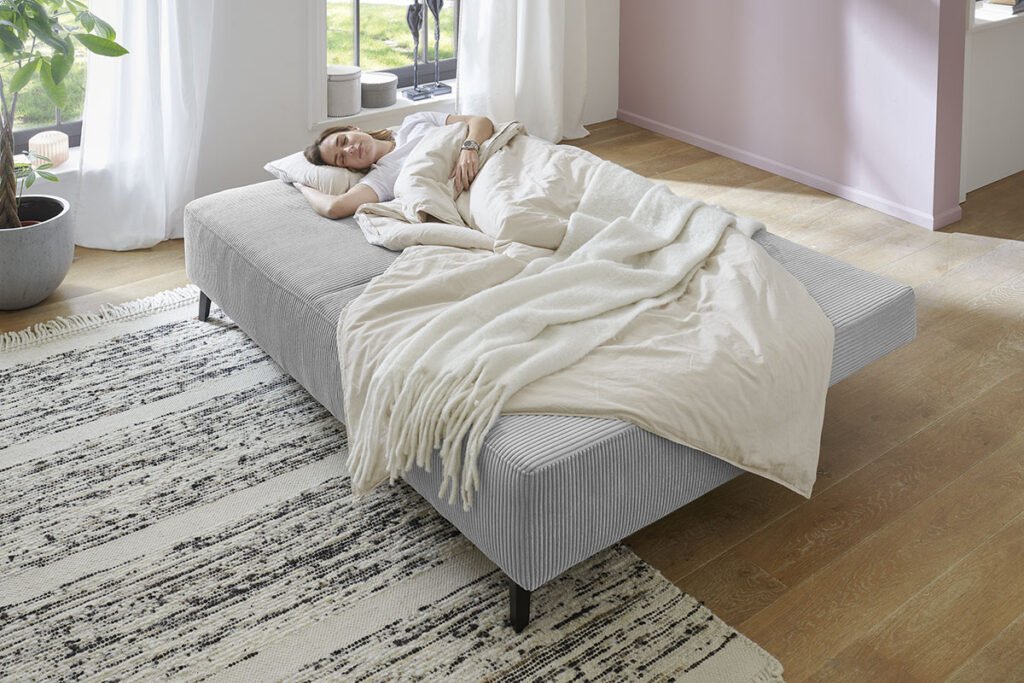 Schlafsofa grau, Cort, aufgeklappt
