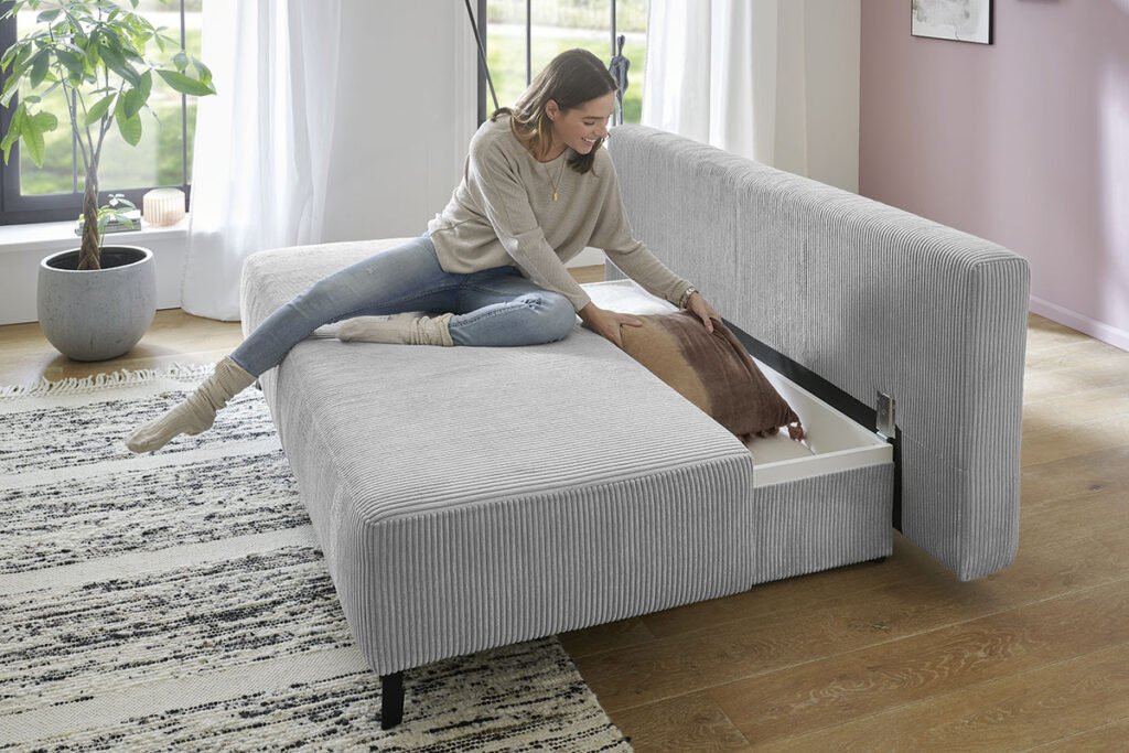 Schlafsofa grau, Cort, mit Stauraum