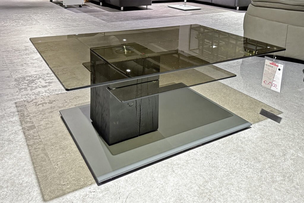 Couchtisch, Glasplatte Parsolbronze, Säule Kernesche Anthrazit