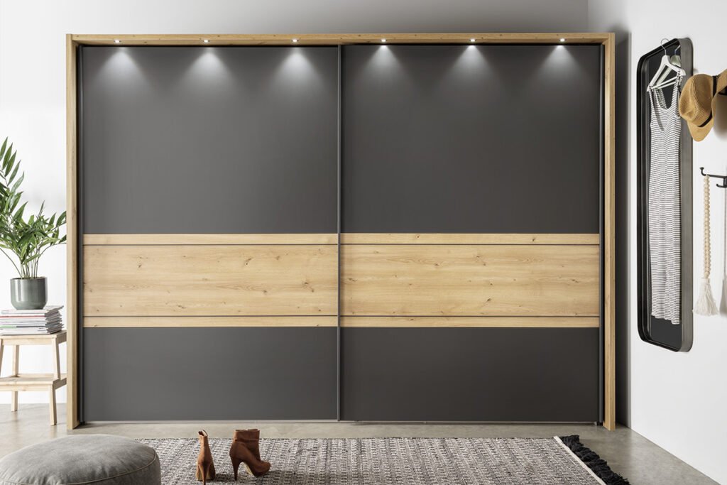 Kleiderschrank, Graphit matt mit biancofarbene Eiche-Nachbildung,
