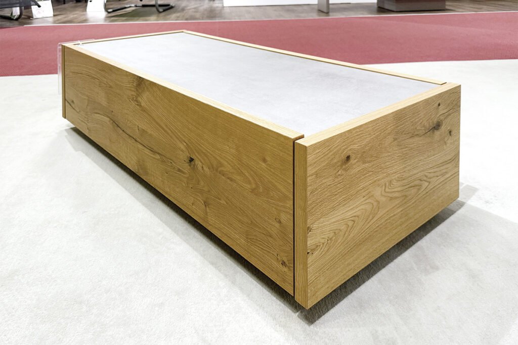 Couchtisch, Betongrau, Balkeneiche, inklusive Schublade
