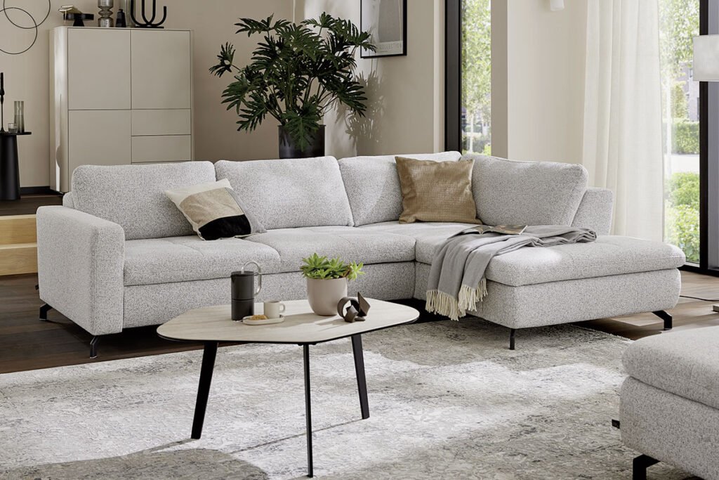 Ecksofa Stoff Hellgrau