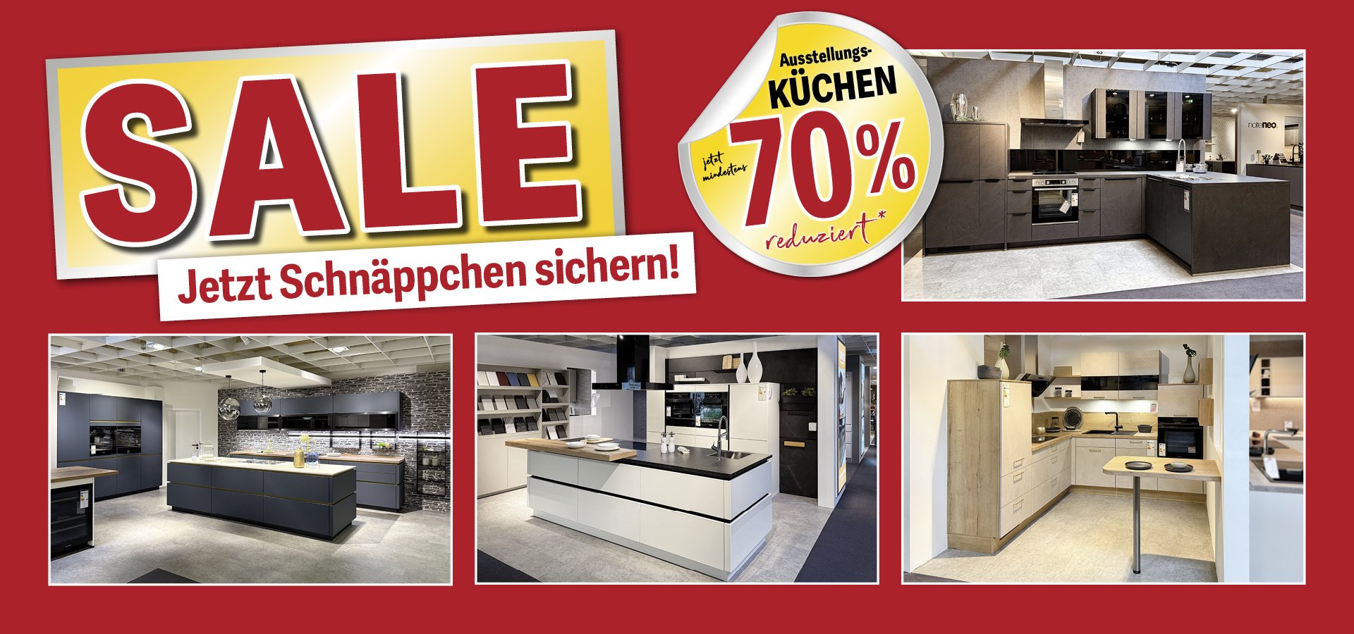 Sale – jetzt Schnäppchen sicher! Ausstellungsküchen jetzt mindestens 70% reduziert