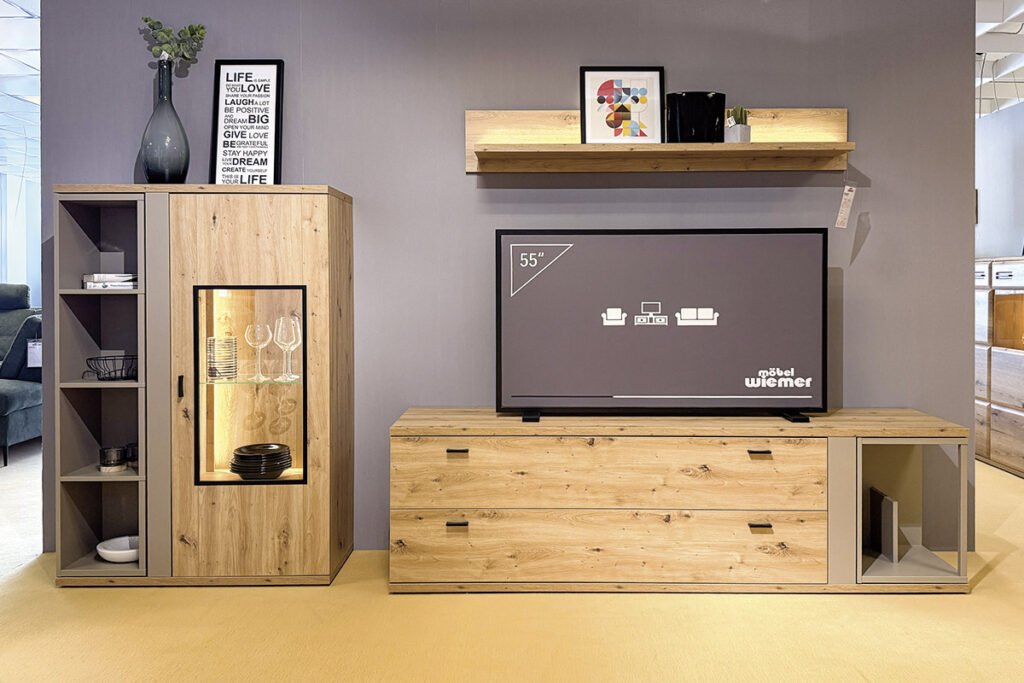 Wohnkombination Eiche artisan Nachbildung, Basalt Nachbildung, bestehend aus Highboard, Lowboard und Wandboard