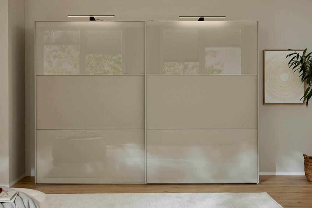 Schwebetürenschrank, Glas Kieselgrau matt und glänzend