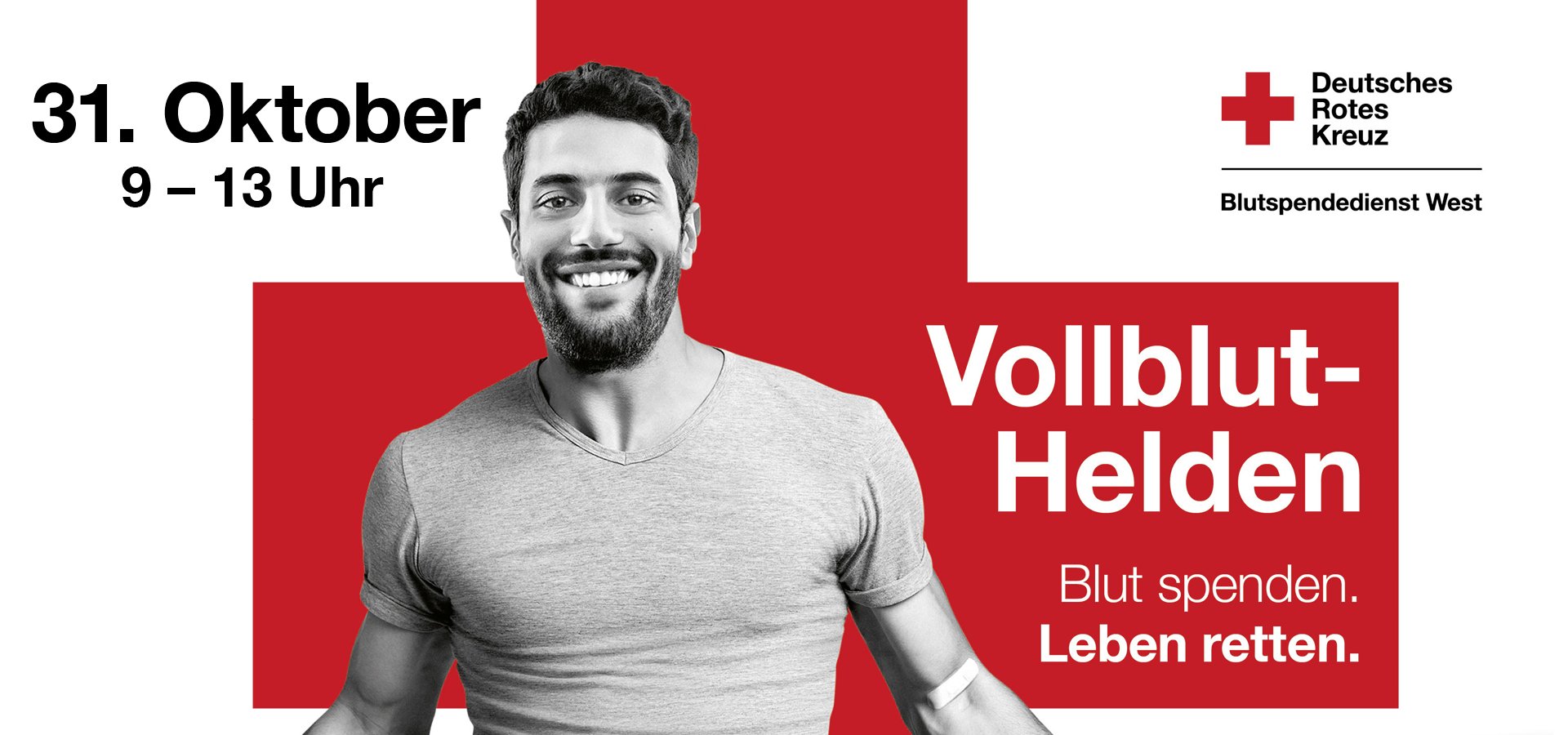 Vollblut-Helden, Blut spenden, Leben retten am 31.10. von 9 bis 13 Uhr, Deutsches Rotes Kreuz Blutspendedienst West